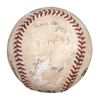 1993 Lee Smith Game Used/Signed Career Save #395 Baseball Used on 8/14/93 (Smith LOA)